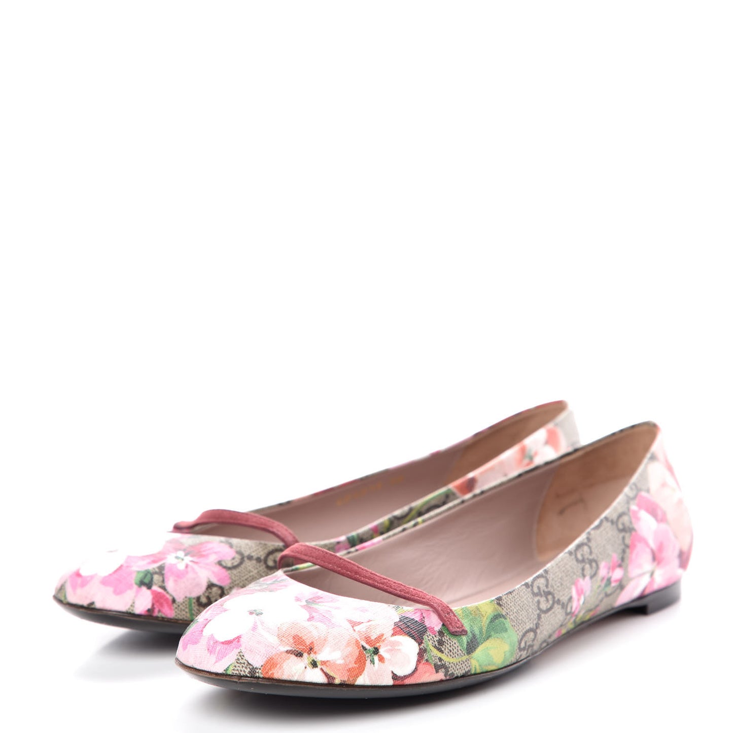 GG Supreme Monogram Blooms Ballet Flats 38 Beige Multicolor Dry Rose