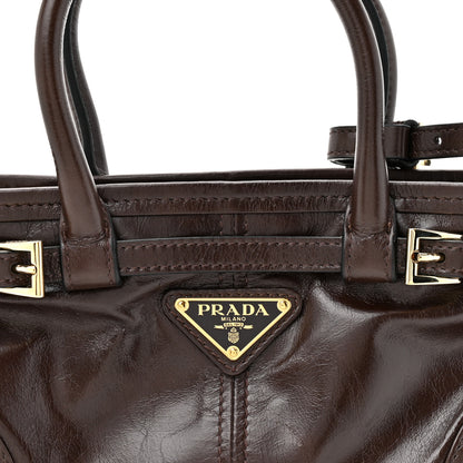 Prada Glossy Calfskin Triangle Mini Bonnie Shoulder Bag Moro 7 of 10