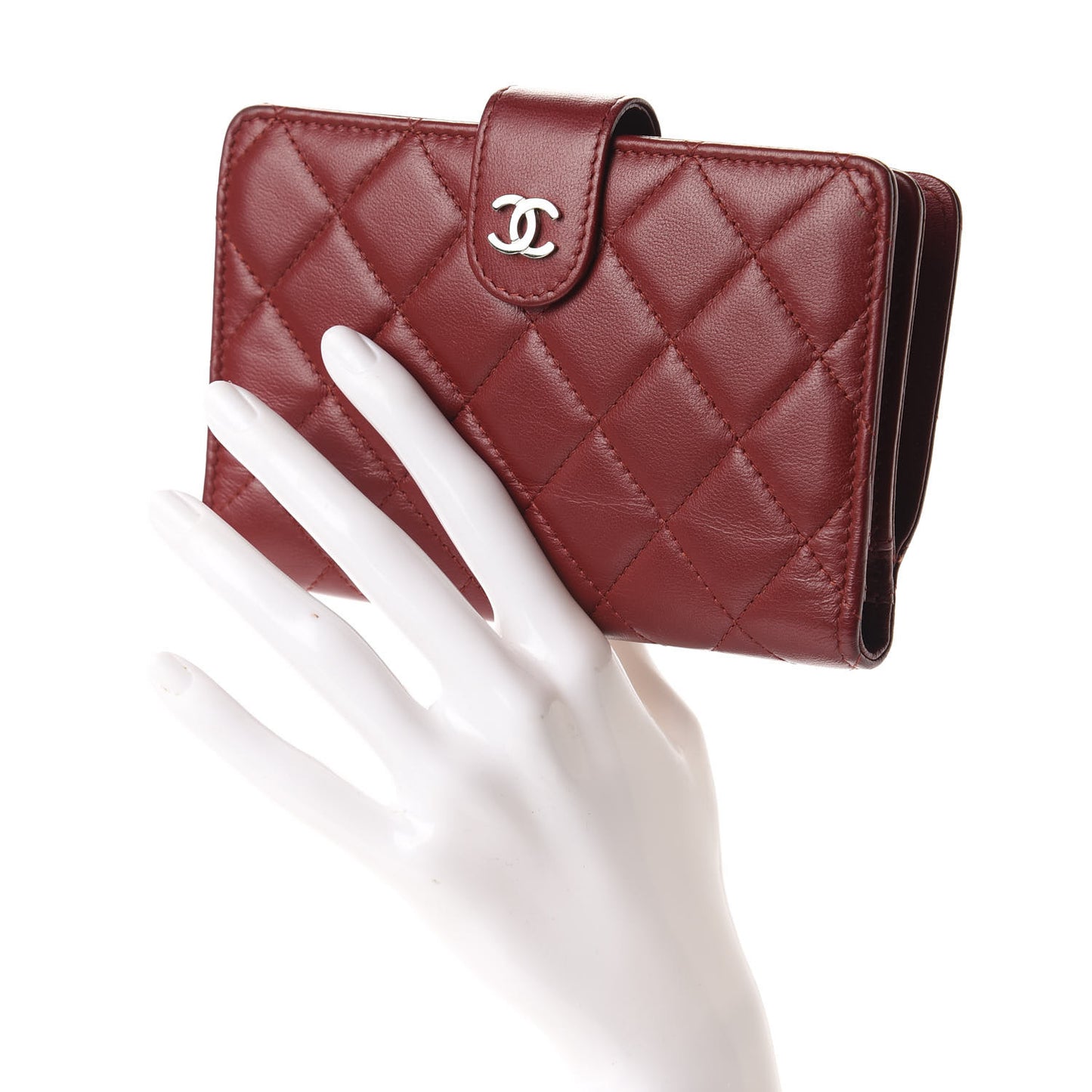 Lambskin Quilted Zipped Pocket Wallet Red