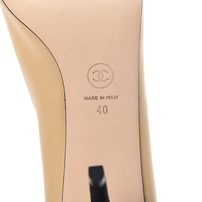 Chanel Lambskin Grosgrain Cap Toe CC Pumps 40 Beige Black 7 of 9