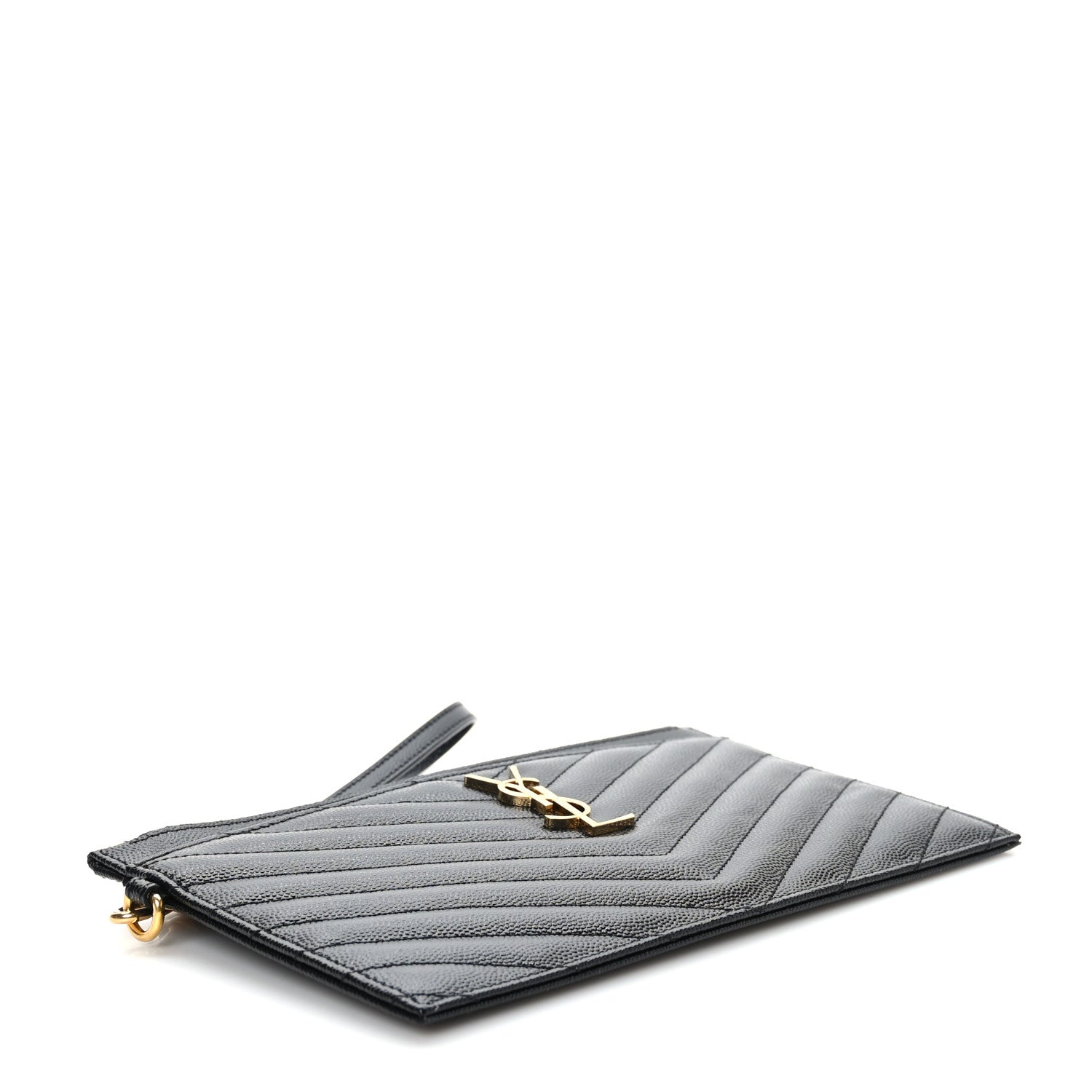 Saint Laurent Grain De Poudre Chevron Monogram Large Bill Pouch Black 4 of 7