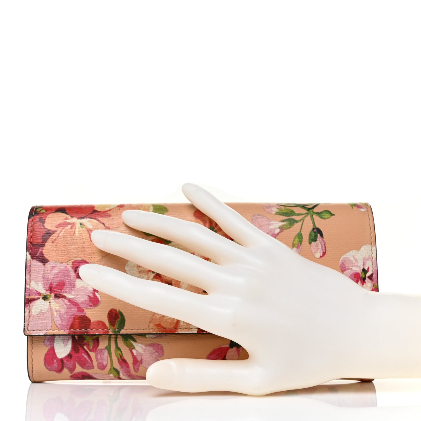 Calfskin Blooms Print Continental Wallet Pink Apricot Multicolor