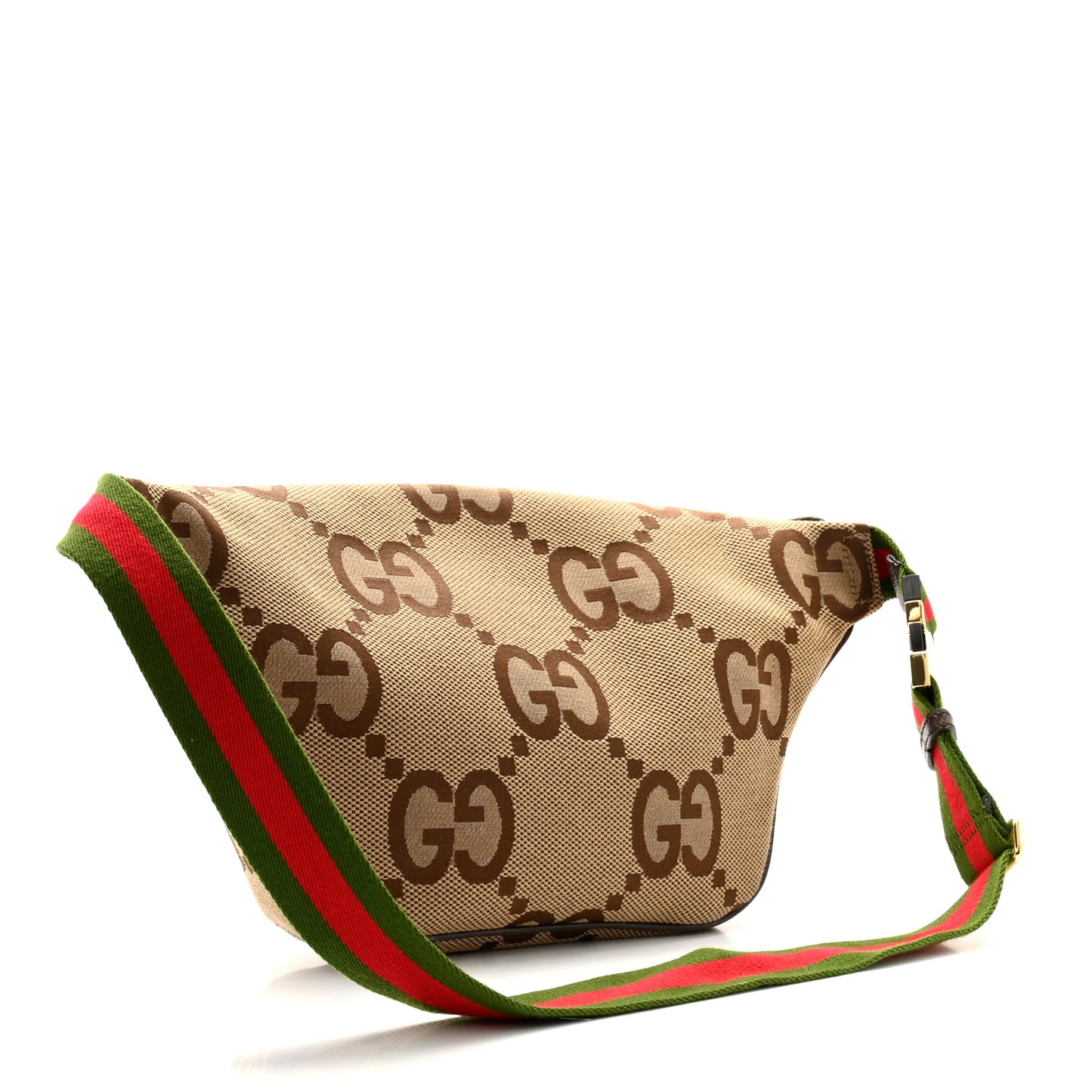 Monogram Jumbo GG Textured Dollar Calfskin Web Belt Bag Camel Ebony New Acero