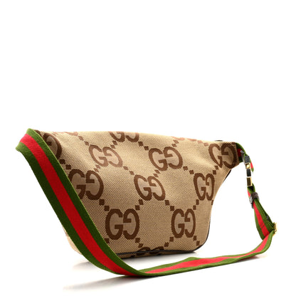 Gucci Monogram Jumbo GG Textured Dollar Calfskin Web Belt Bag Camel Ebony New Acero 3 of 12