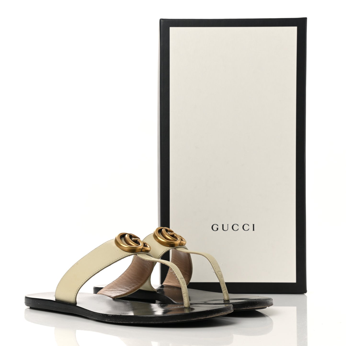 Calfskin GG Marmont Thong Sandals 36.5 Mystic White