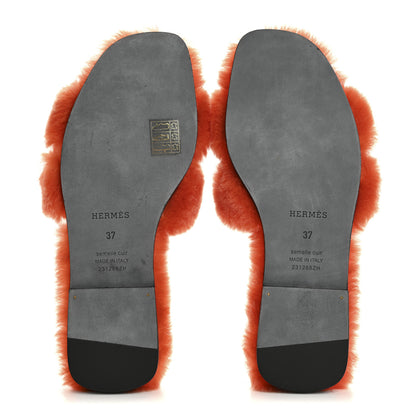 Hermes Woolskin Oran Sandals 37 Orange 6 of 9