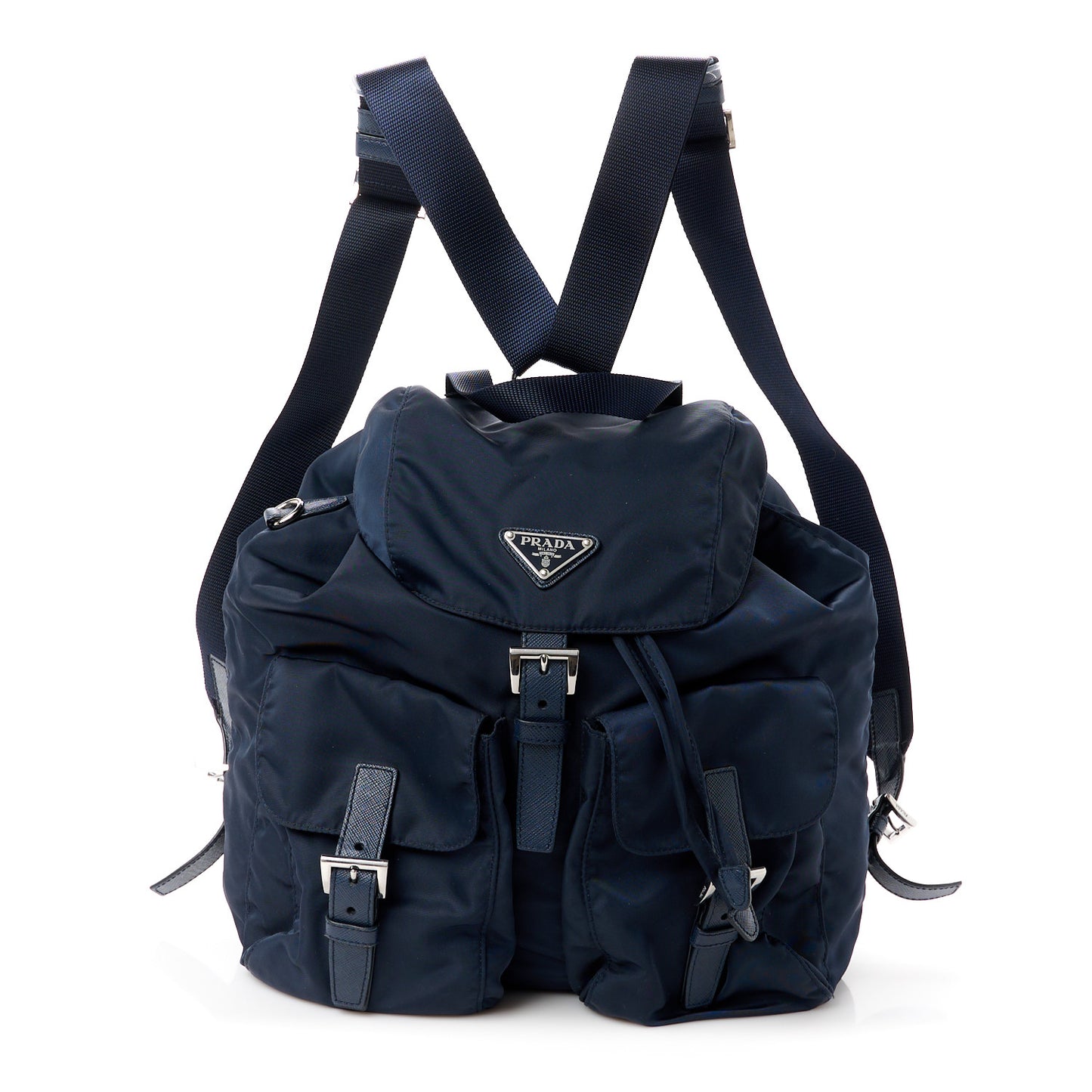 Nylon Vela Saffiano Medium Backpack Bleu