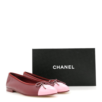 Chanel Lambskin Cap Toe CC Ballerina Flats 37.5 Burgundy Pink 10 of 10