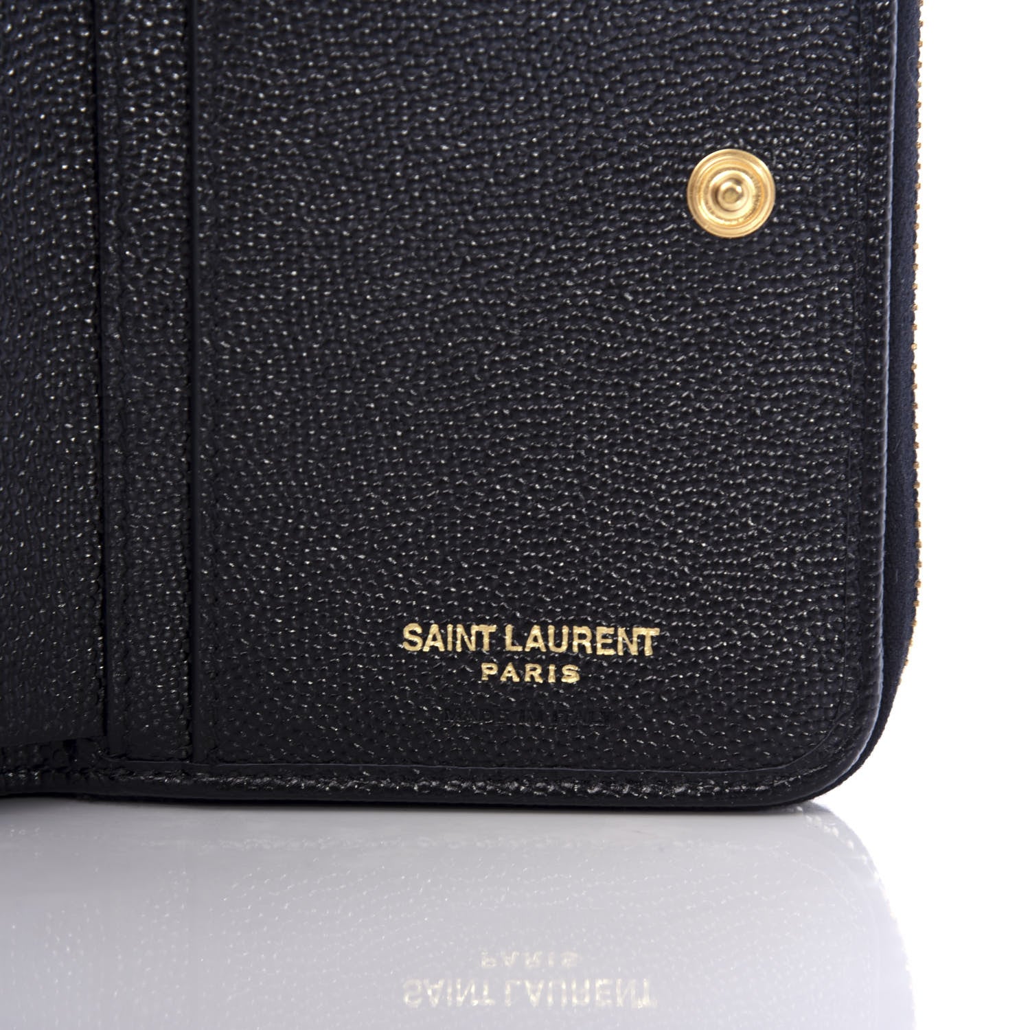 Saint Laurent Grain De Poudre Matelasse Chevron Monogram Compact Zip Around Wallet Black 6 of 8