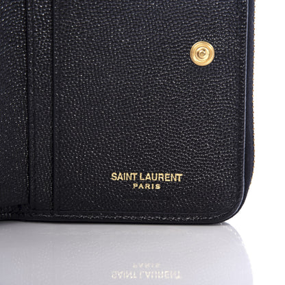 Saint Laurent Grain De Poudre Matelasse Chevron Monogram Compact Zip Around Wallet Black 6 of 8