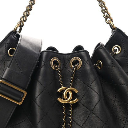 Chanel Calfskin Stitched Small Paris Rome Drawstring CC Bag Black 8 of 10