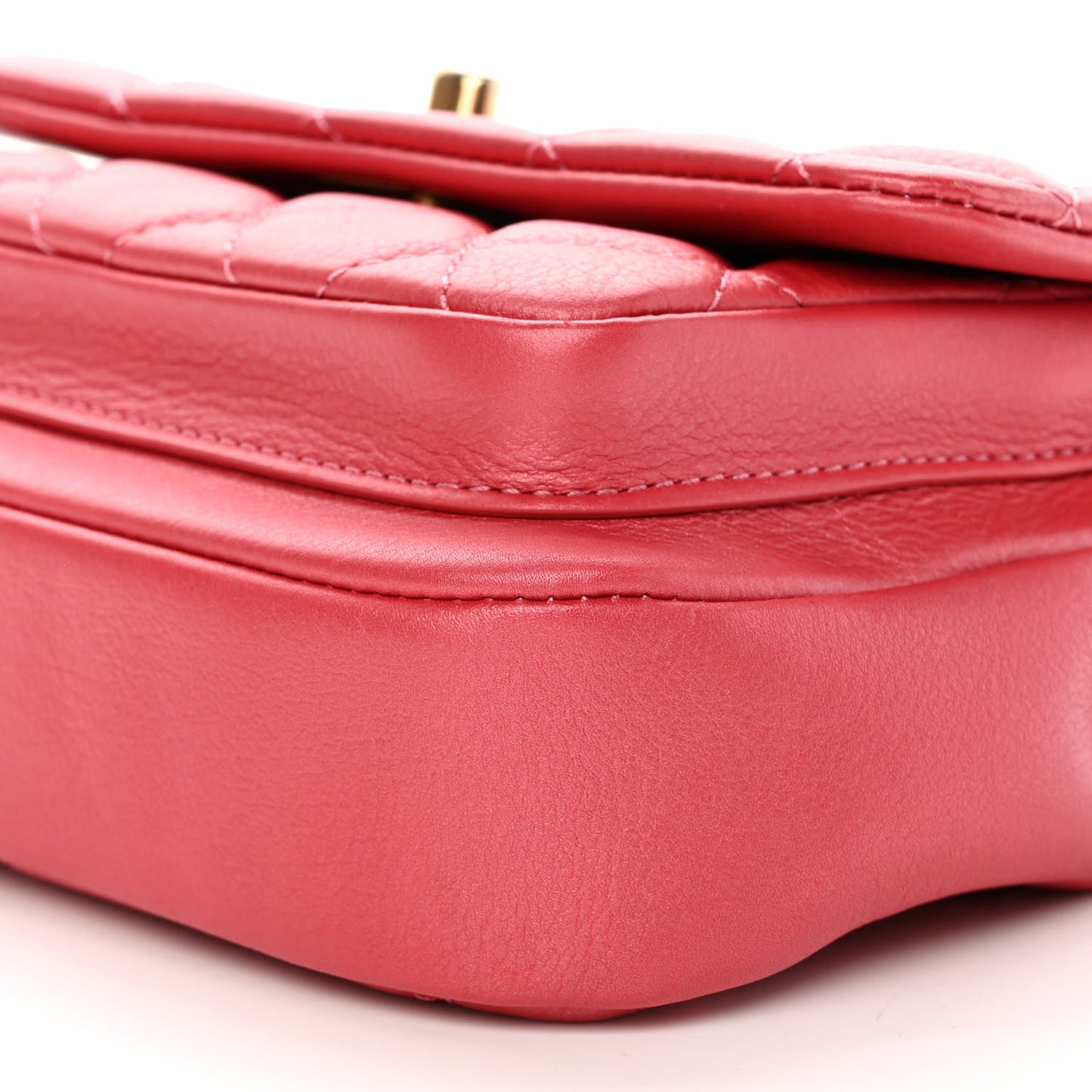 Metallic Calfskin Quilted Top Handle Flap Dark Pink