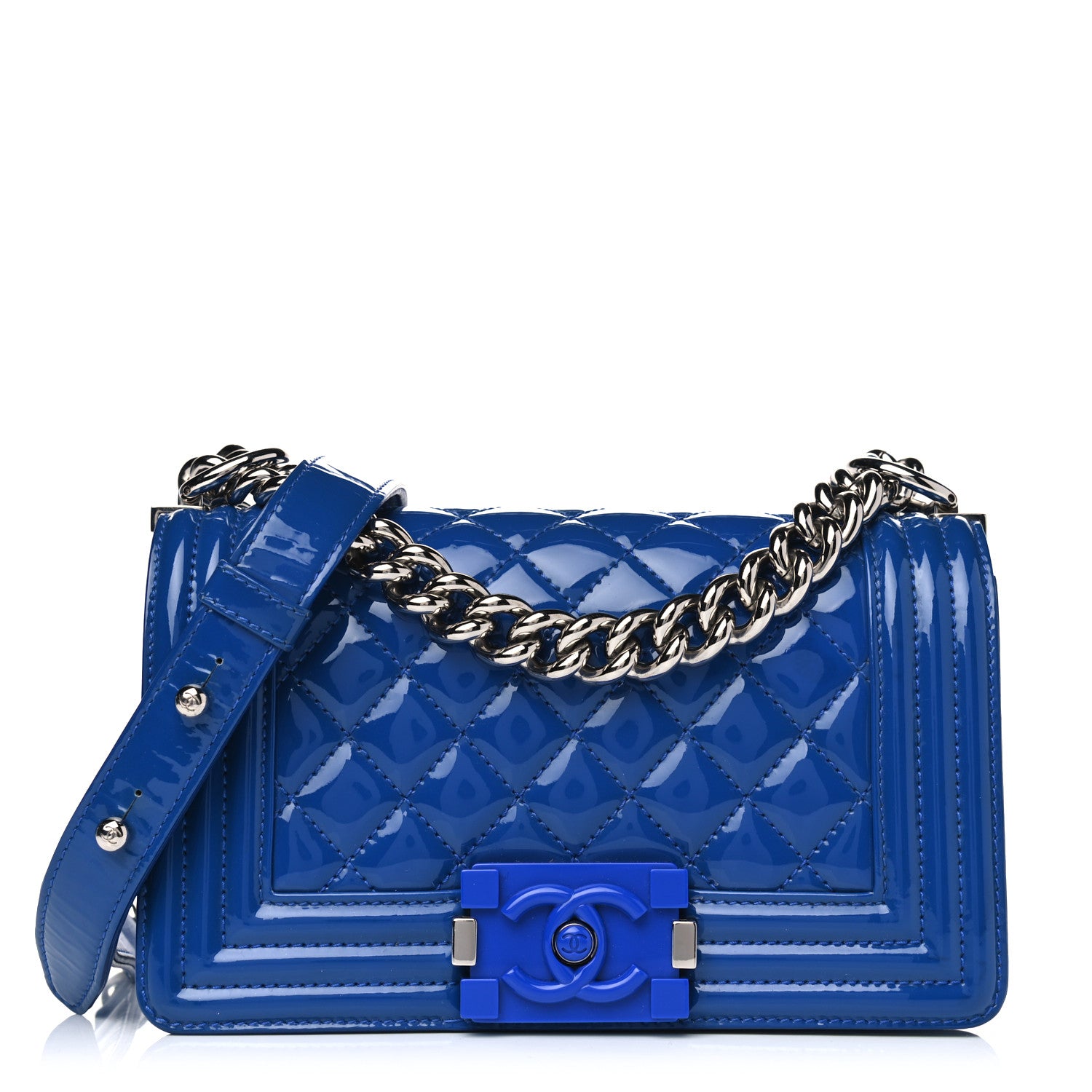 Chanel Patent Calfskin Quilted Small Plexiglass Boy Flap Blue 1 of 9