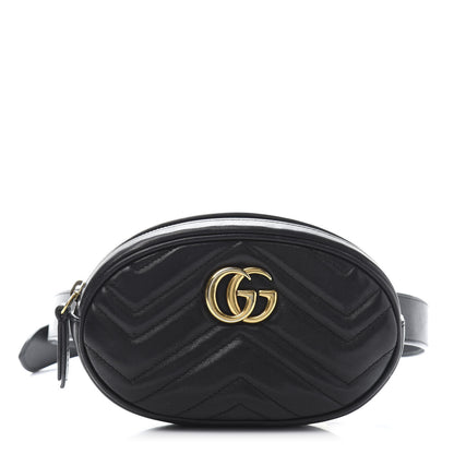 Gucci Calfskin Matelasse GG Marmont Belt Bag 85 34 Black 1 of 12