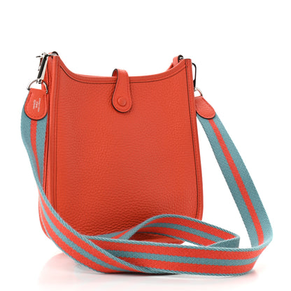 Hermes Taurillon Clemence Amazone Evelyne TPM Orange Poppy Bleu Saint Cyr 3 of 11