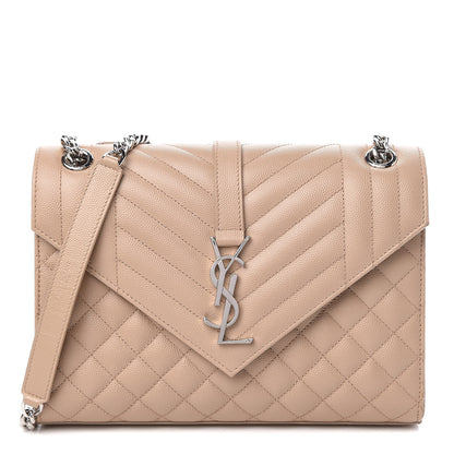 Saint Laurent Grain De Poudre Textured Mixed Matelasse Medium Triquilt Monogram Satchel Dark Beige 1 of 11