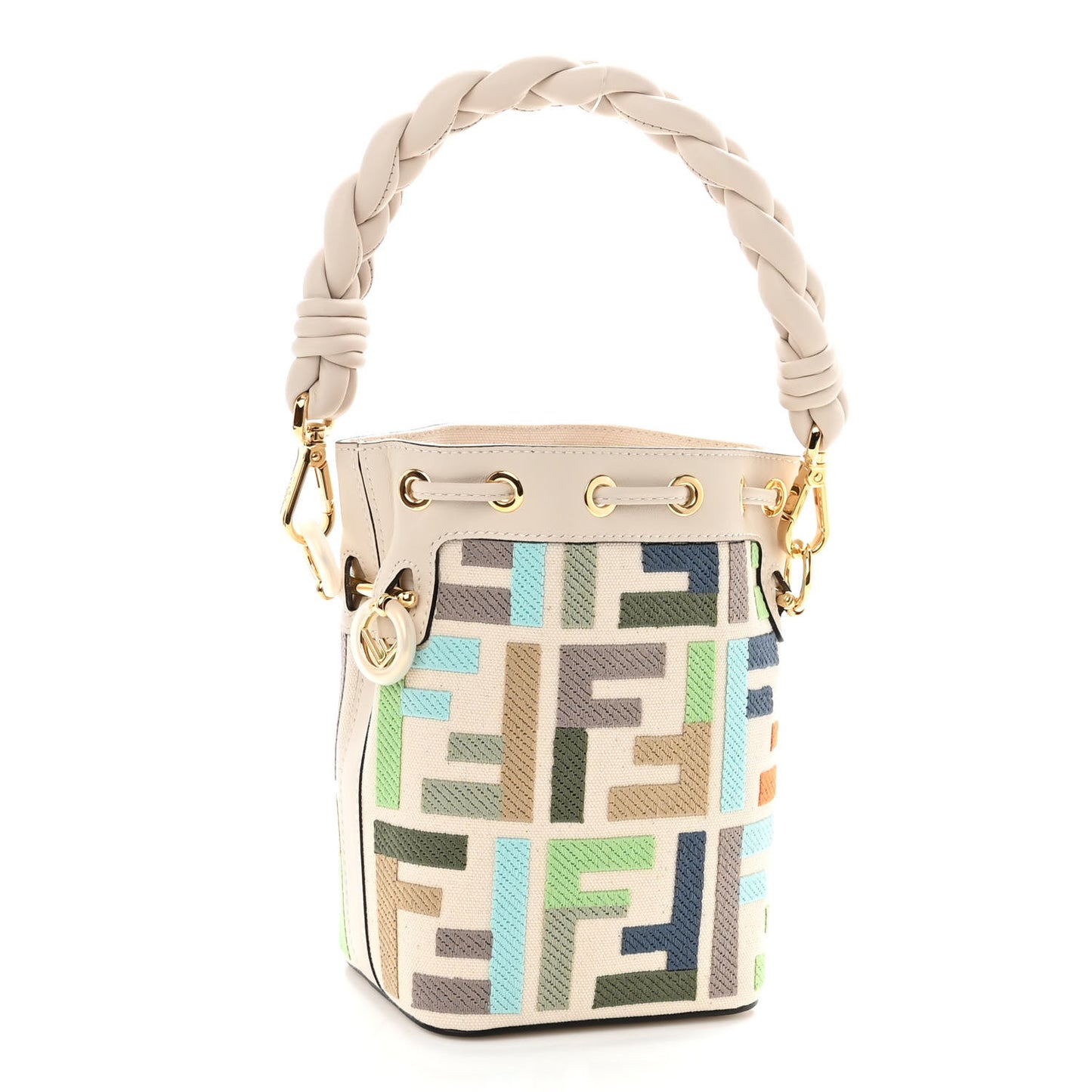 Canvas Vitello Grace F is Fendi FF Multicolor Embroidered Mini Mon Tresor Bucket Bag Grezzo Multicolor Latte