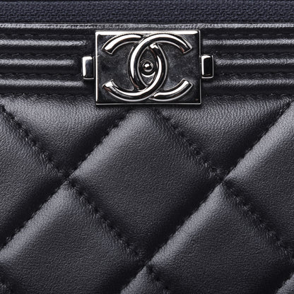 Chanel Lambskin Quilted Small Boy Zip Around Wallet Navy 13 of 13