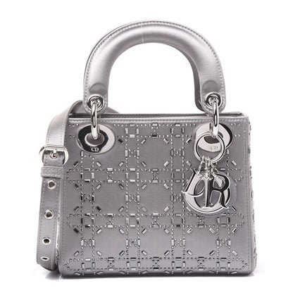 Christian Dior Satin Crystal Cannage Mini Lady Dior Gray 1 of 9