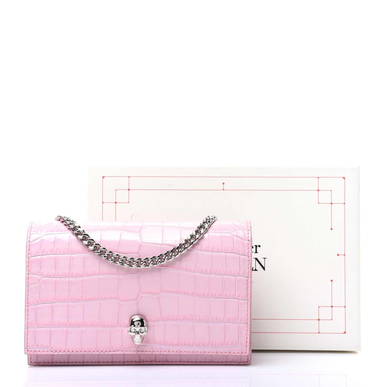 Alexander McQueen Calfskin Crocodile Embossed Skull Mini Crossbody Bag Rosa 15 of 15