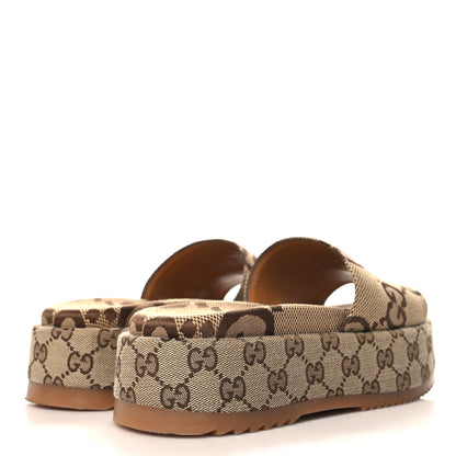 Gucci Monogram Maxi GG Angelina Platform 55mm Slide Sandals 38.5 Camel Ebony 5 of 10