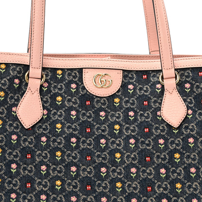 Gucci New Denim Dollar Calfskin Floral GG Monogram Medium Ophidia Shopping Tote Blue Tea Multicolor Powder Pink 8 of 13