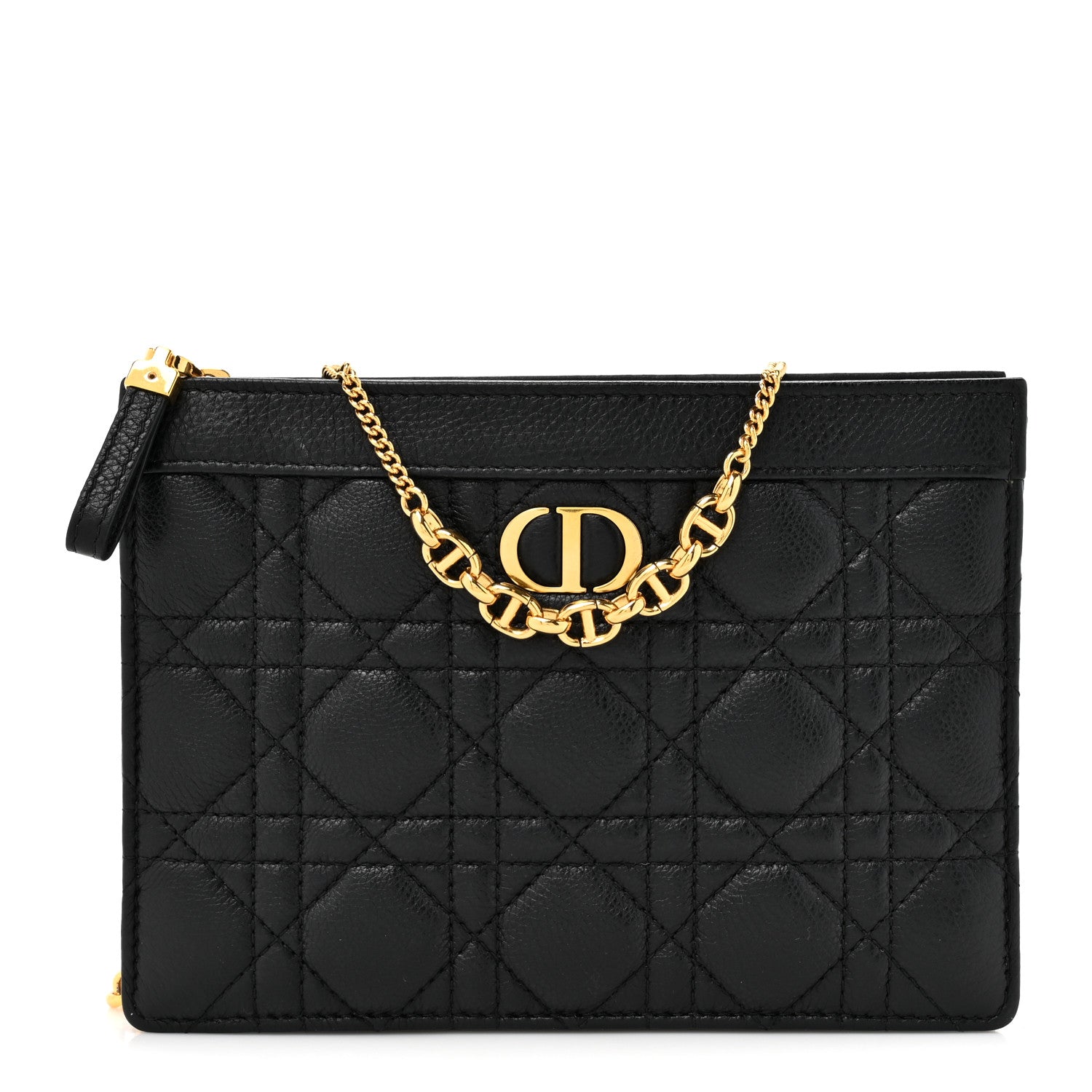 Christian Dior Calfskin Cannage Caro Zipped Pouch With Chain Black 1 of 11