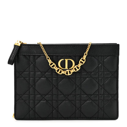 Christian Dior Calfskin Cannage Caro Zipped Pouch With Chain Black 1 of 11