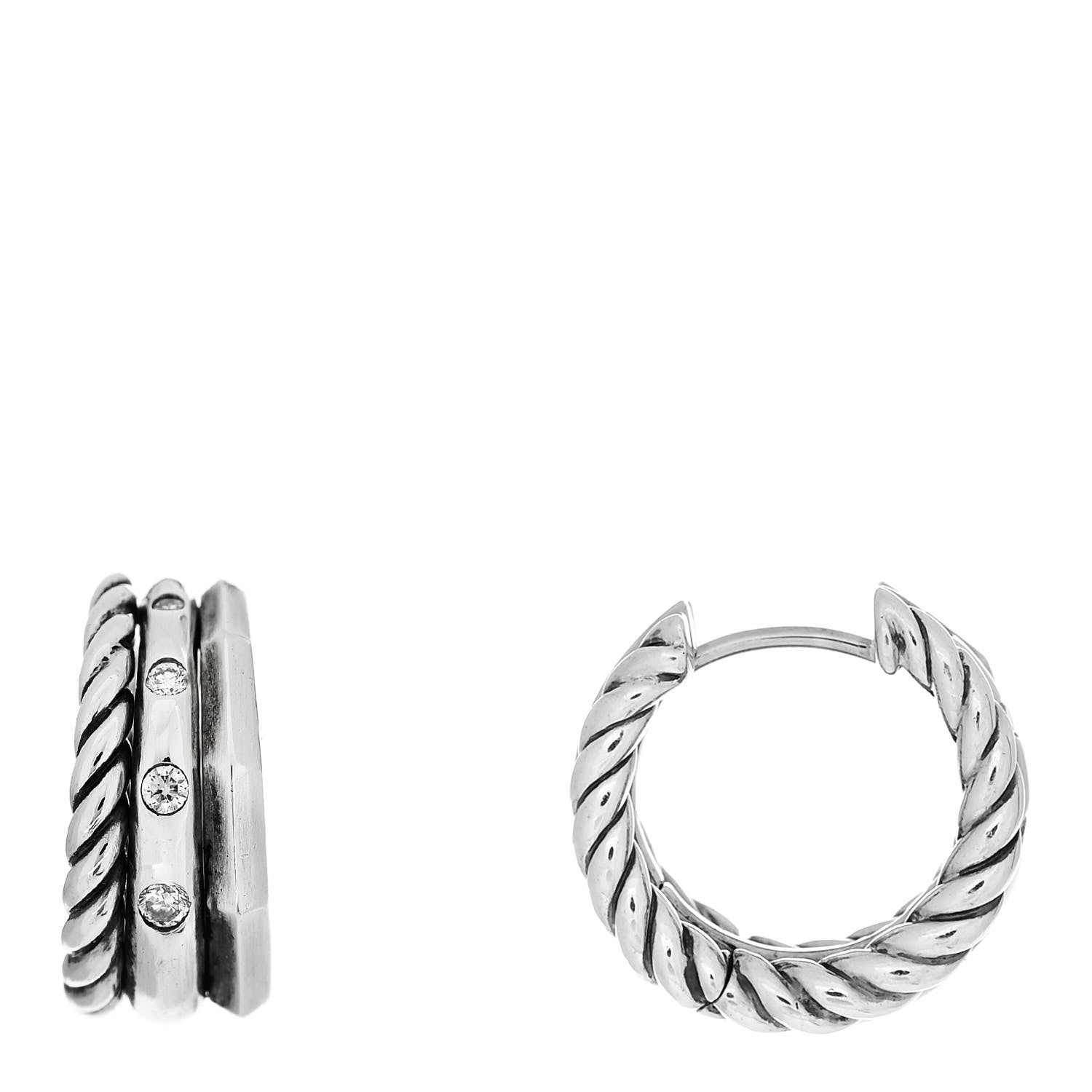 David Yurman Sterling Silver Diamond Stax Hoop Earrings 1 of 4
