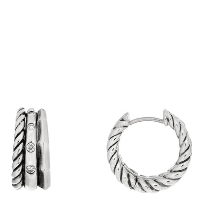 David Yurman Sterling Silver Diamond Stax Hoop Earrings 1 of 4