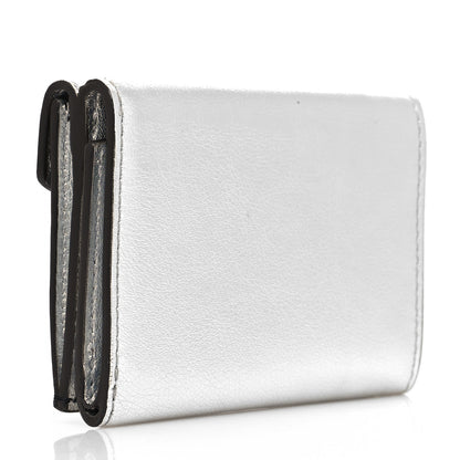 Fendi Vitello Soft Catalan Mirror F is Fendi Bi-Color FF 1974 Embossed Micro Tri-Fold Envelope Wallet Maya Black Argento 3 of 11