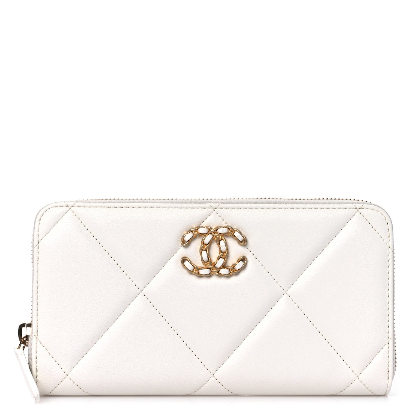 Shiny Goatskin Quilted 19 Long Zipped Around Wallet White