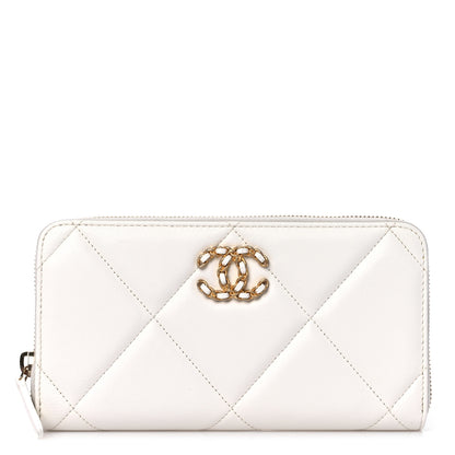 Chanel Shiny Goatskin Quilted 19 Long Zipped Around Wallet White 1 of 9