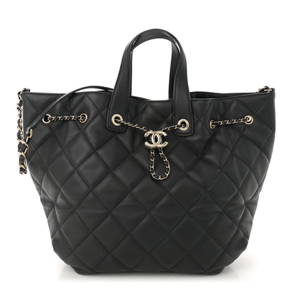 Chanel Lambskin Quilted CC Dweller Drawstring Tote Black 1 of 10