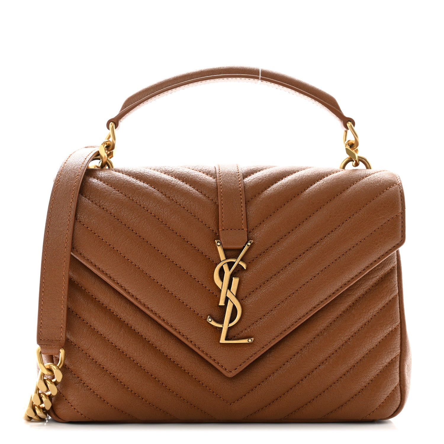Saint Laurent Sheepskin Matelasse Chevron Monogram Medium College Bag Brick 1 of 10
