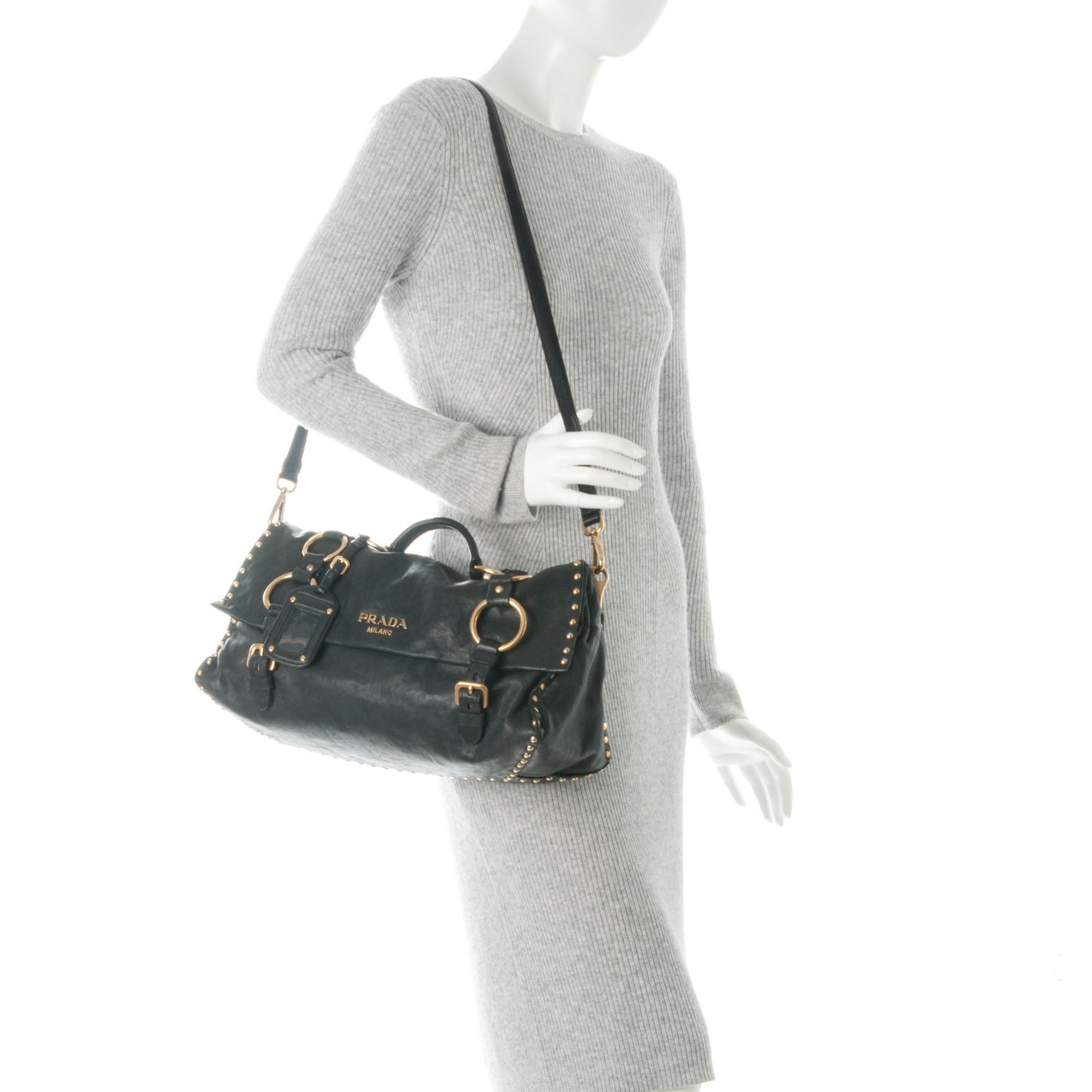 Nappa Studded Aviator Satchel Blue