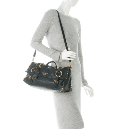 Prada Nappa Studded Aviator Satchel Blue 2 of 10