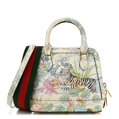 Gucci New Shangai Calfskin Tiger Savanah Web Mini Horsebit 1955 Top Handle Bag Chalky White Multicolor 1 of 10