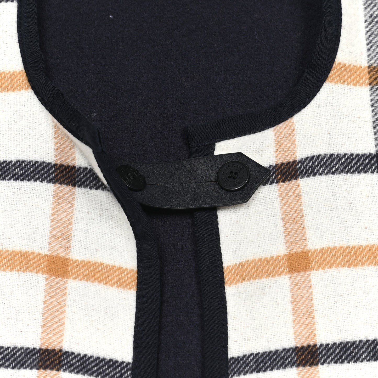 Wool Cashmere Sikkim Calfskin Reversible Camail Poncho Navy Camail