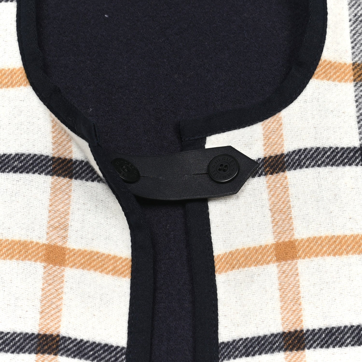Hermes Wool Cashmere Sikkim Calfskin Reversible Camail Poncho Navy Camail 4 of 6