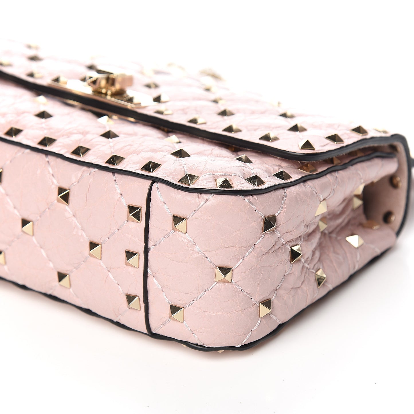 Craquele Nappa Small Rockstud Spike Shoulder Bag Water Rose