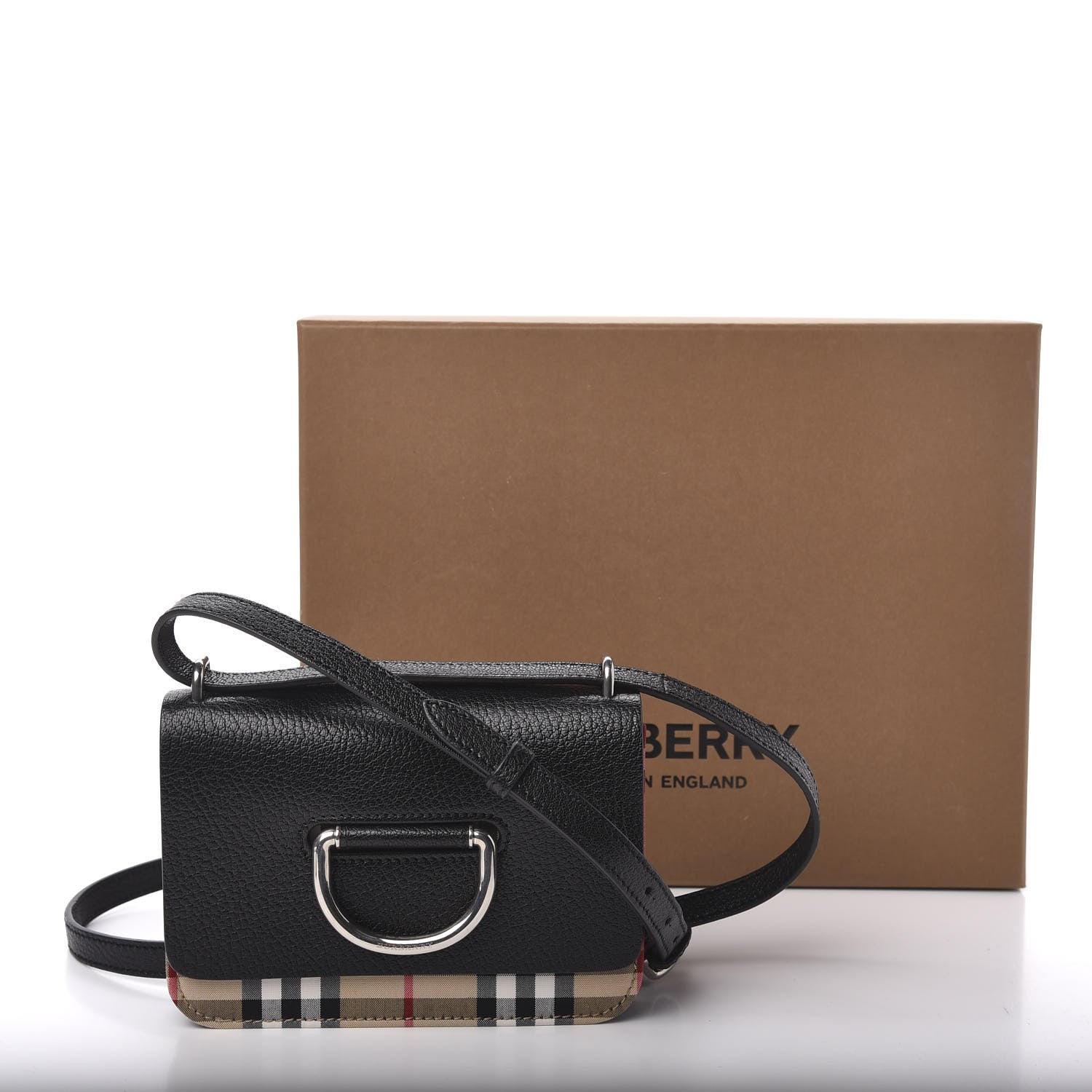 Burberry Goatskin Vintage Check Mini D-Ring Bag Black 11 of 11