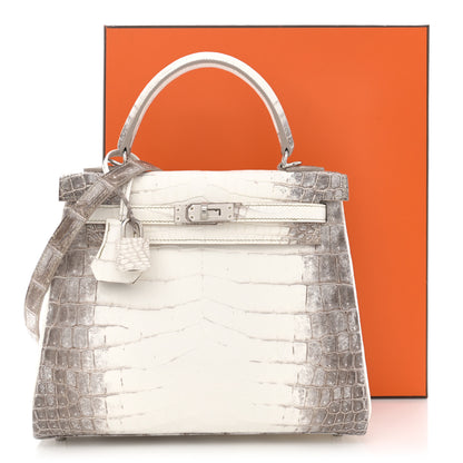 Hermes Matte Niloticus Crocodile Himalaya Kelly Retourne 25 White 11 of 11