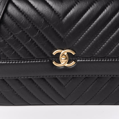 Chanel Calfskin Chevron Quilted Top Handle Flap Black 10 of 11