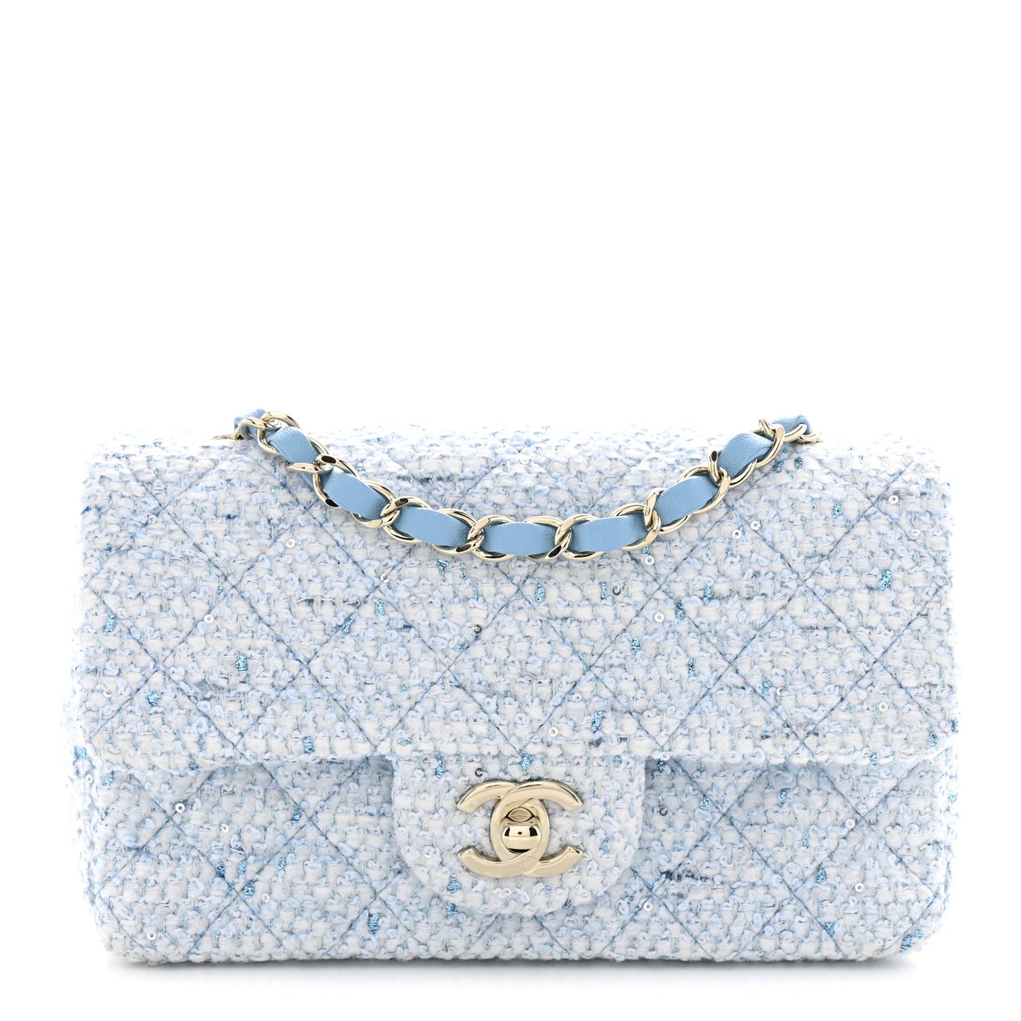 Tweed Quilted Mini Rectangular Flap Blue White Silver