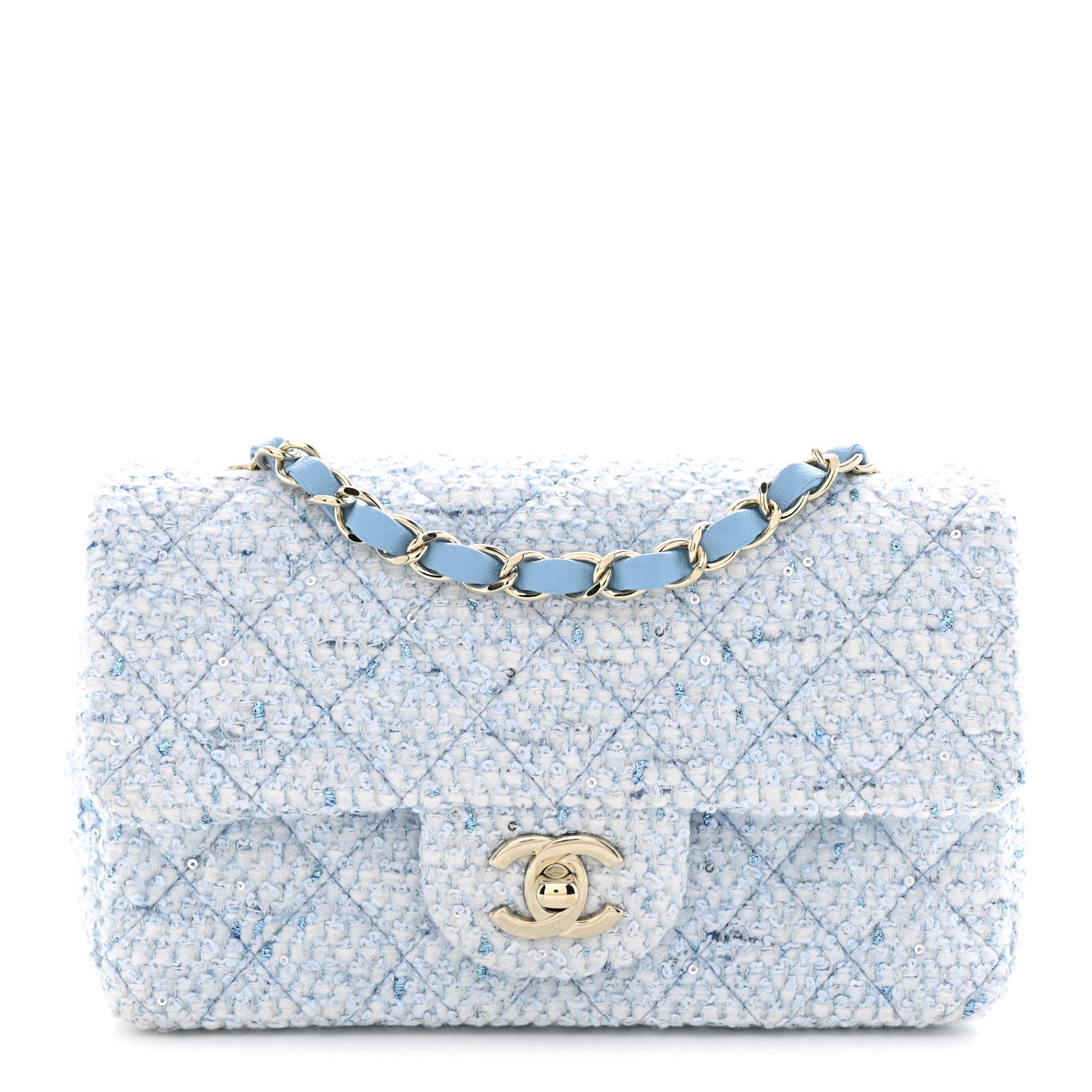 Chanel Tweed Quilted Mini Rectangular Flap Blue White Silver 1 of 11