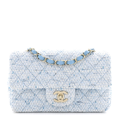 Chanel Tweed Quilted Mini Rectangular Flap Blue White Silver 1 of 11