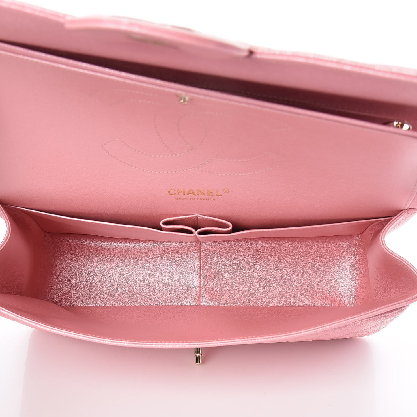 Iridescent Caviar Quilted Jumbo Double Flap Rose Pink