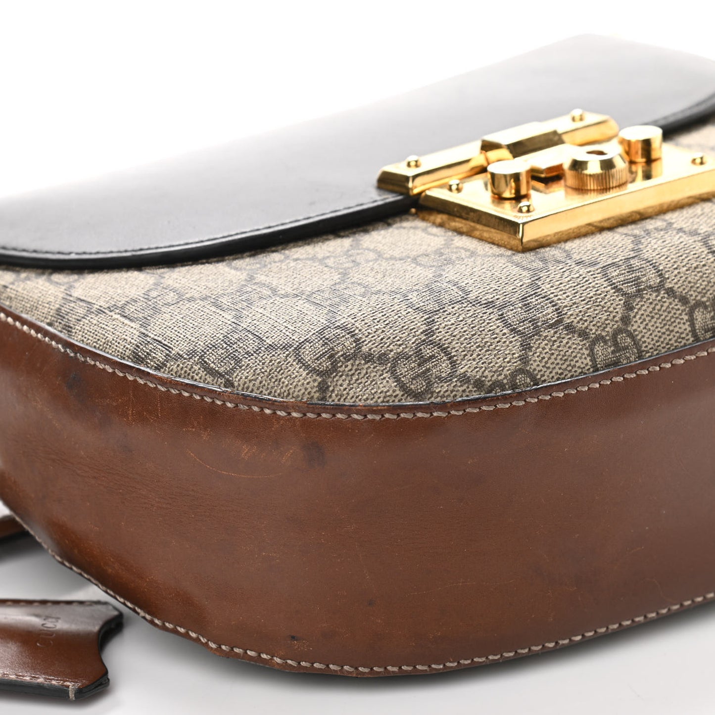 GG Supreme Monogram Web Medium Padlock Messenger Shoulder Bag Black