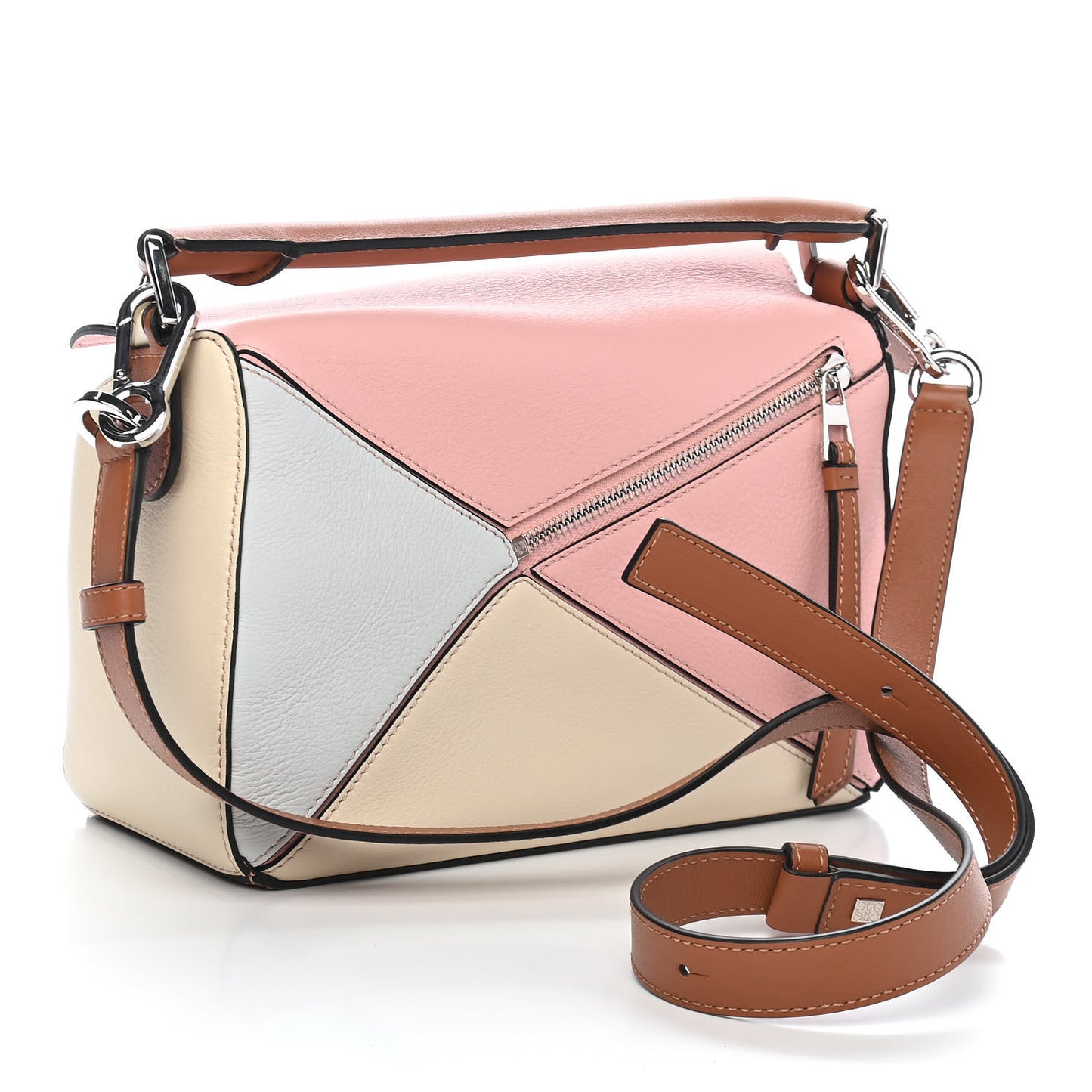 Calfskin Small Puzzle Bag Soft Pink Tan White
